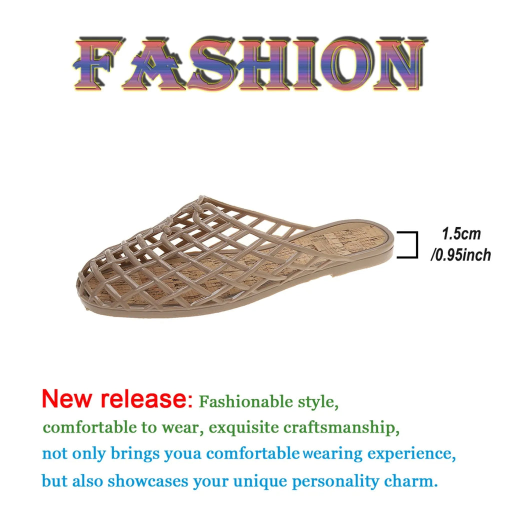 Women's Shoes 2025 Summer New Mesh Woven Hollowed-out Breathable Head Slippers for Women's Toe Wedge Sandals Zapatos De Mujer