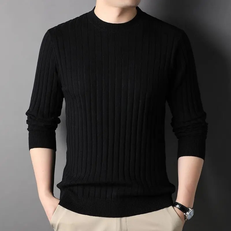 Trend Fashion Autumn Winter Sweaters Men Solid O-Neck Screw Thread Thicken Smart Casual Long Sleeve Slim Pullovers Knitted Tops