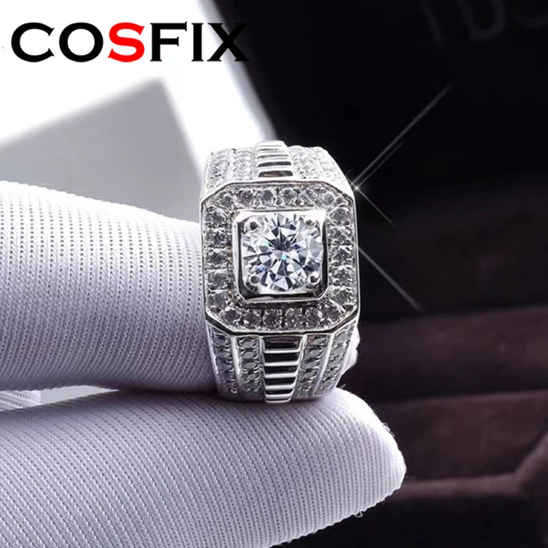1ct Moissanite Men's Ring 925 Silver Beautiful Firecolour Diamond Substitute luxury wedding rings for Couples 2023