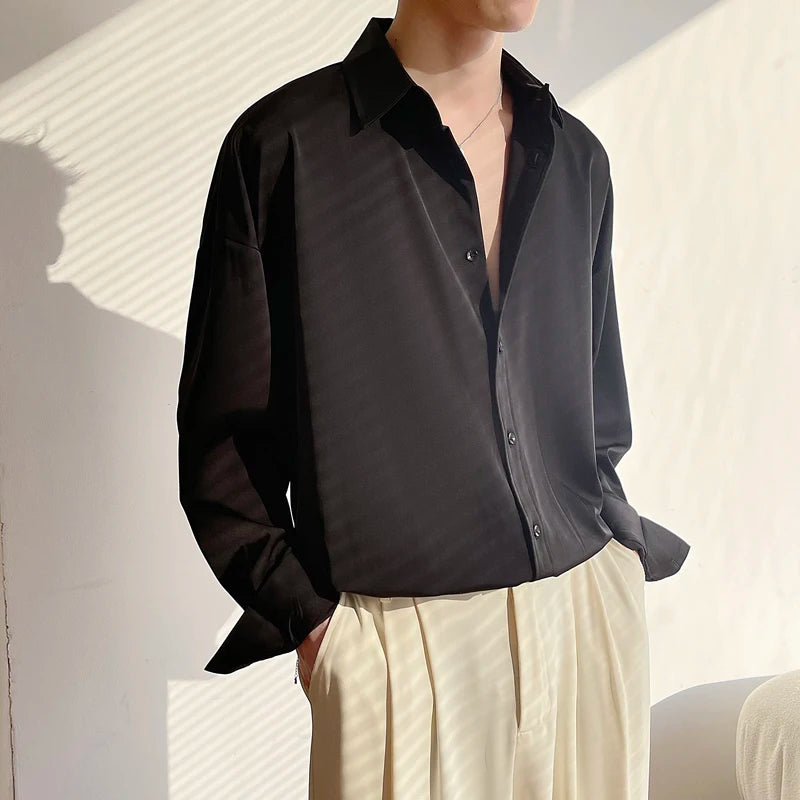 White Long Sleeved Shirt Men Oversized Fashion Social Mens Dress Shirt Korean Loose Ice Silk Shirt Mens Office Formal Shirts