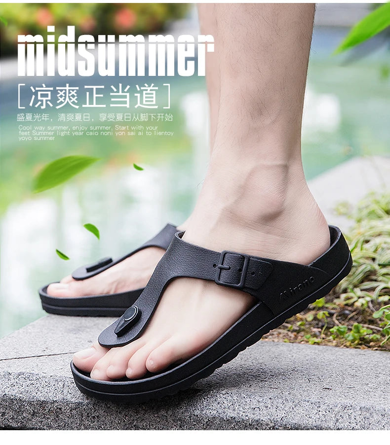 2026 New Summer Flip-flops for Men, Anti-slip, Trendy and Casual Solid-color Beach Shoes