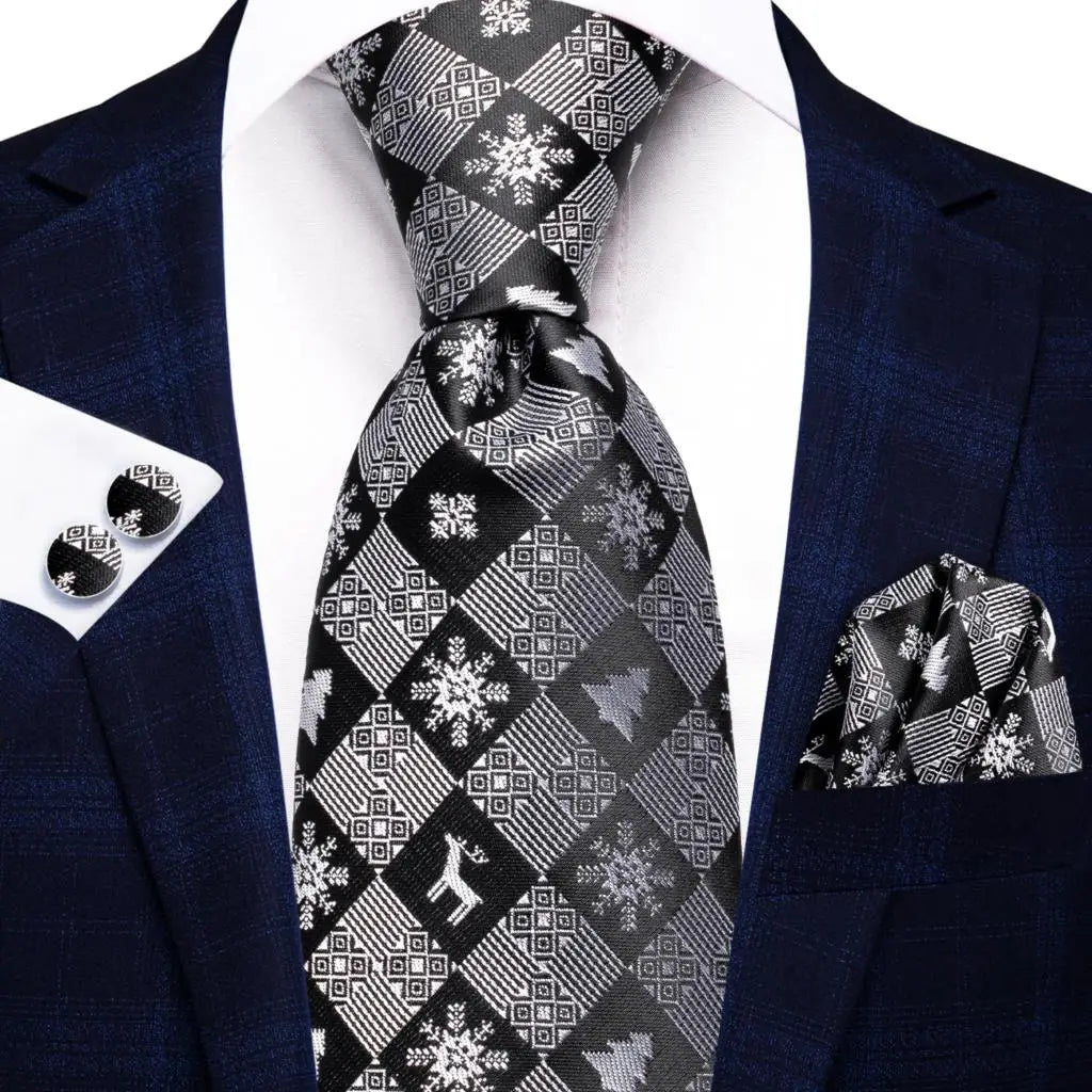 Hi-Tie White Grey Paisley 2026 New Mens Tie Hanky Cufflink Set Necktie For Men Wedding Party Business Men Tie Fashion Brand