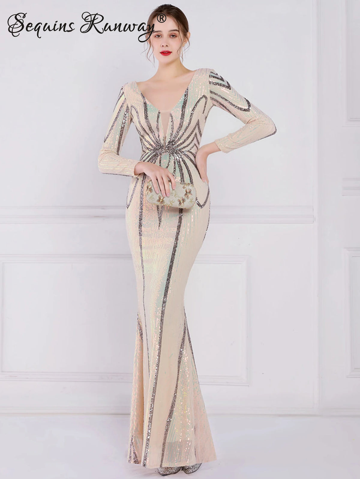Sexy long sleeve birthday evening dresses for women 2026 elegant luxury wedding party dress vintage maxi sequin dress vestidos