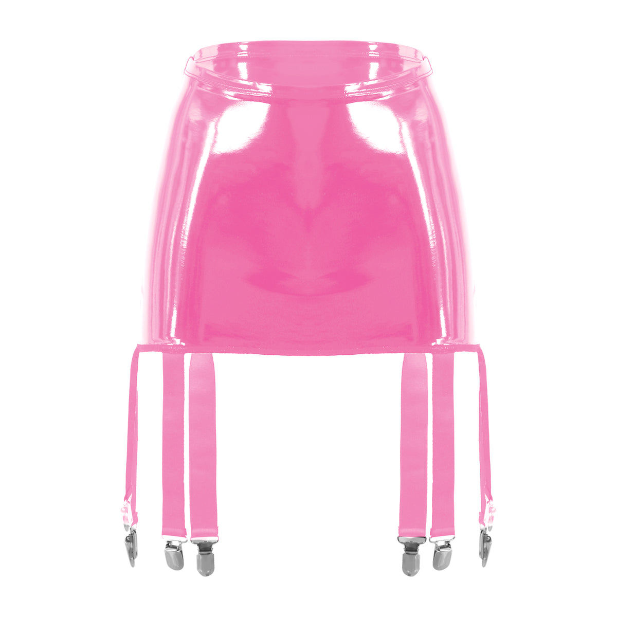 Sexy Women Wetlook PVC Leather Ruffled Skirts Party Low Waist Built-in Thongs Mini Skirt with Garter Belts Metal Clips Set Club