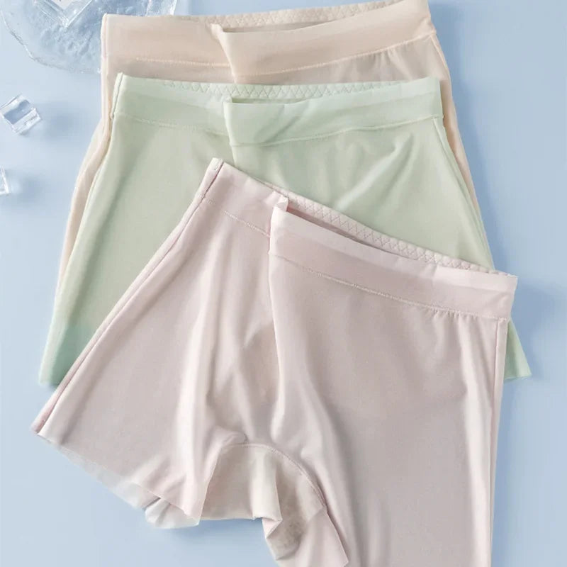 3PCS Summer Ice Silk Women Underwear High Waist Seamless Quick-Dry Anti-Static No Show Panties Plus Size Safety Shorts Invisible