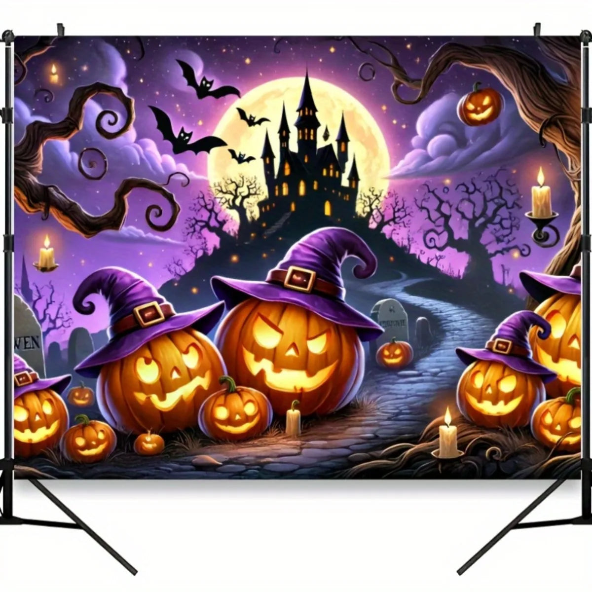 Halloween Pumpkin Witch Background Set - Terrifying Witch, Pumpkin Lanterns, Haunted House - No Electricity Requiredzyc
