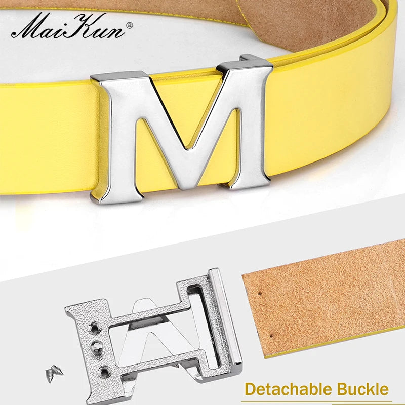Maikun Women’s Leather Belts Removable Letter M Plate Buckle  High Quality PU Leather Belt  For Jeans Dress Halloween