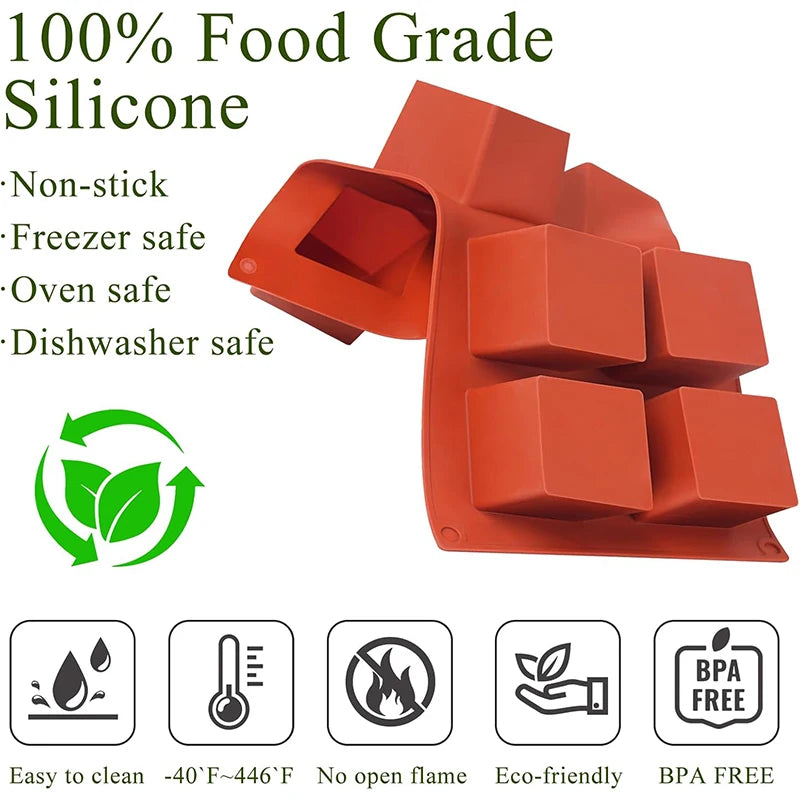 LMETJMA 8 Cavity Cube Cake Mold 3D Square Mousse Cake Baking Mold Silicone French Dessert Mold for Chocolate Brownie Bites JT353