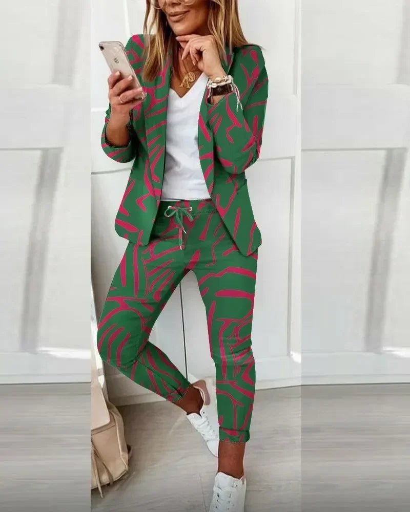 2026 Women's Formal Two Pieces Office Suit Sets Slim Blazer and Pants with Pocket Lapel Women Suits Office Sets 2PCS Tracksuit