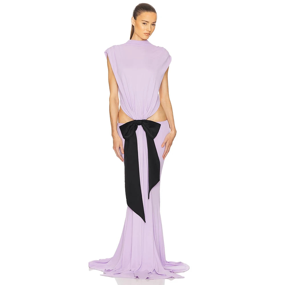 Articat Elegant Sleeveless Lace Up Maxi Dress Women Sexy Backless Hollow Out Bodycon Party Evening Dress Female Summer New 2025