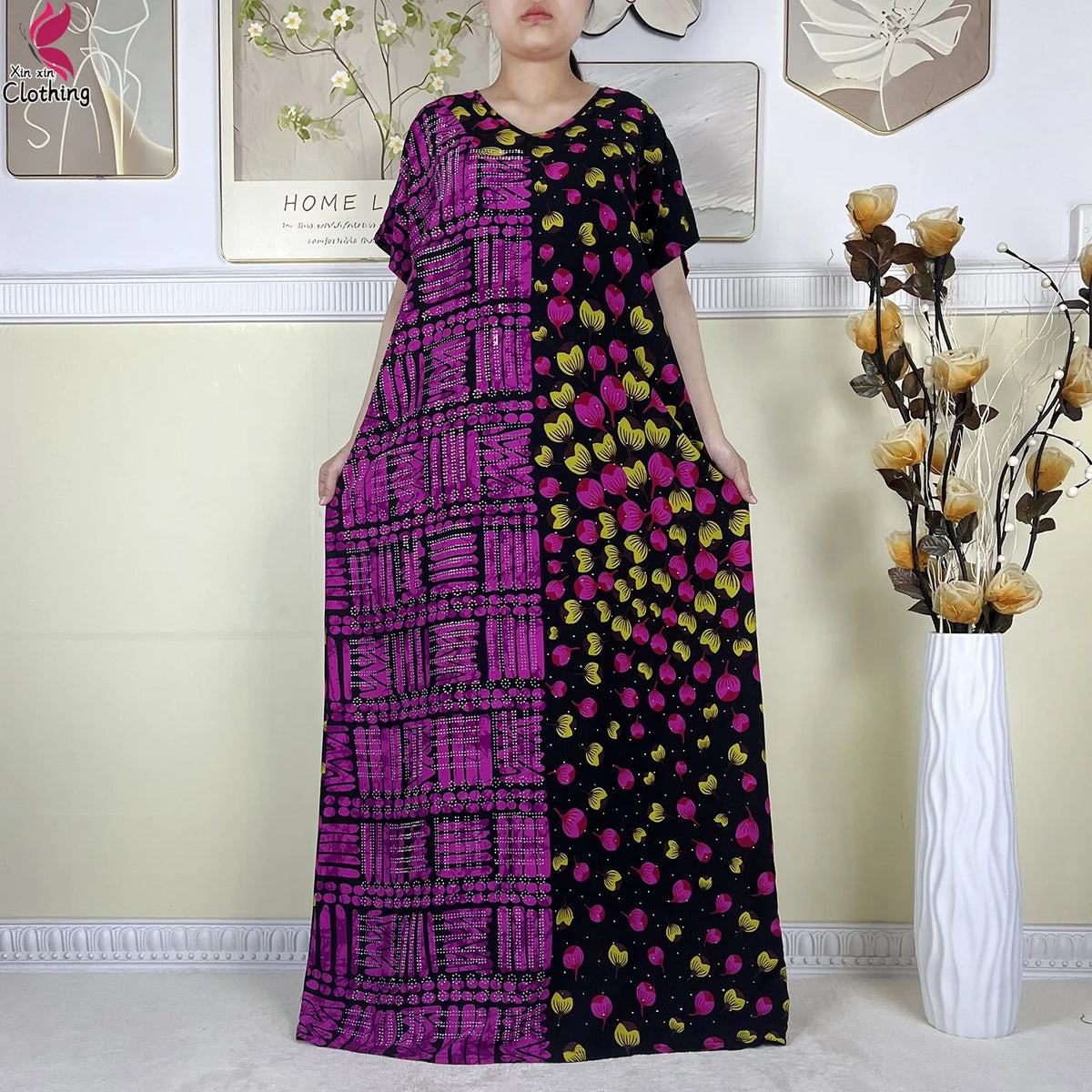 2025 New Summer Abaya Short Sleeve Dress With Big Scarf Printing Floral Loose Dress Islam Kaftan Women African Abaya Clothing