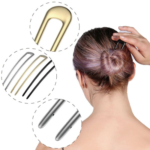 15cm U-Shaped Hair Fork Elegant Golden Silver-color Alloy Long Thick Hair French Hairpin Stick Women Girls Hair Accessories