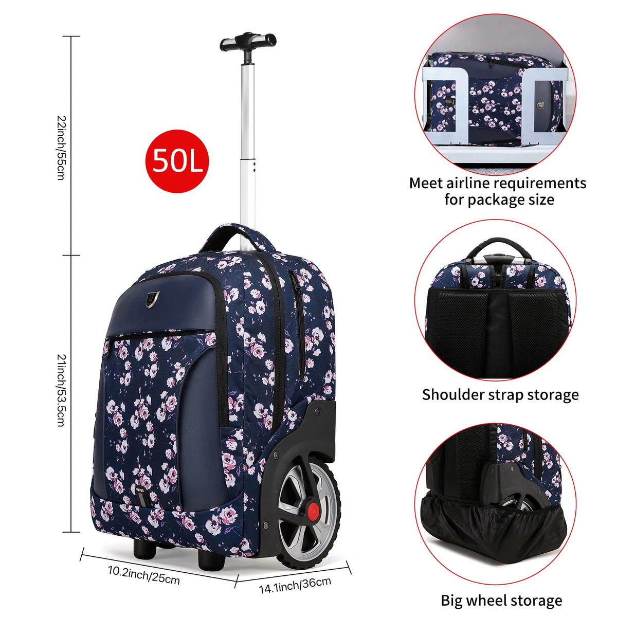 Rolling Luggage Travel Backpacks With Wheels Business Laptop Backpack Cabin Carry on Luggage Telescopic Handle Durable Wheels