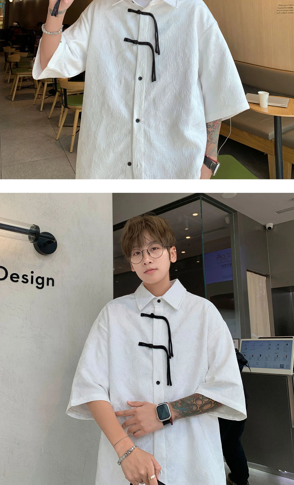 2024 Men Chinese Style Shirt Mens Tang Dress Hanfu Half-Sleeve Shirt Male Printing Kung Fu Outfit Loose Casual Tops