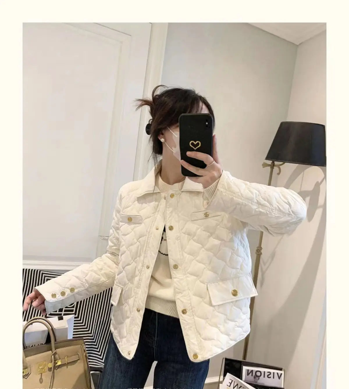 Down Cotton Jacket Women's 2025 Autumn Winter New Light And Thin European High-End sense Niche Rhombus Down Cotton Jacket Parka