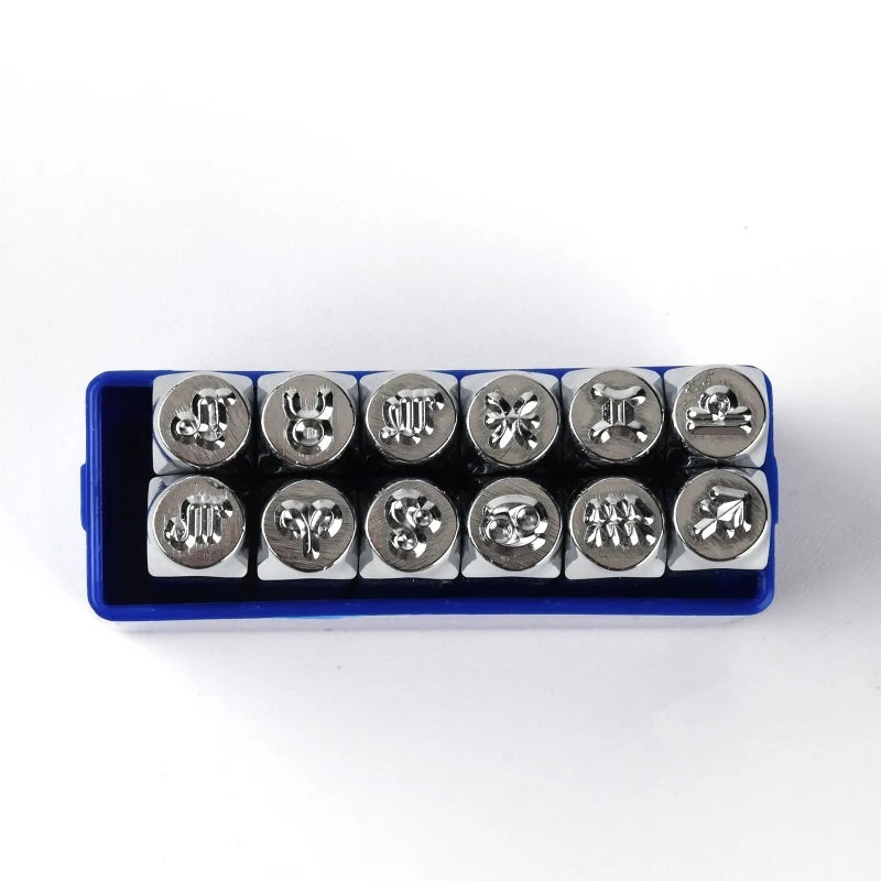 12pcs 3mm Metal Stamp Punch Set Heart Star Pattern Design Carving Embossing Stamp for Metal Jewelry Leather and Wood Printing