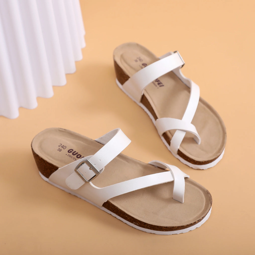 Casual Soft Cork Wedge High Heels Slippers Women Summer Beach Slide Sandals Flip Flop Cross Girl Couple House Outside Shoes