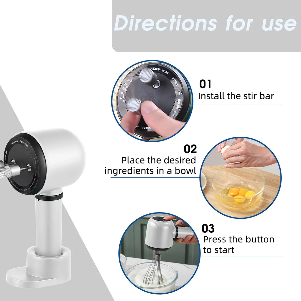 Electric Whisk Twin Stick Model Electric Milk Froth USB Rechargeable 1200mAh 3 Speed Electric Mixer Cake Baking Kitchen Tools