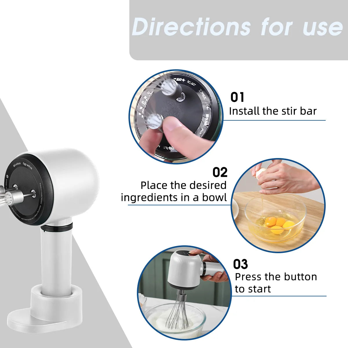 Electric Whisk Twin Stick Model Electric Milk Froth USB Rechargeable 1200mAh 3 Speed Electric Mixer Cake Baking Kitchen Tools