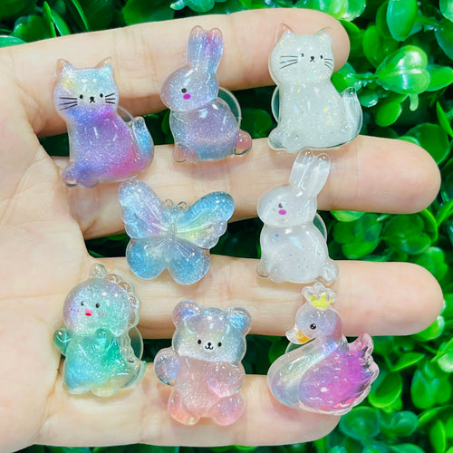 1-8PCS Resin Cartoon Sequins Cat Rabbit Butterfly Dinosaur Bear Swan Shoe Charms Garden Shoes Button Accessories Decoration