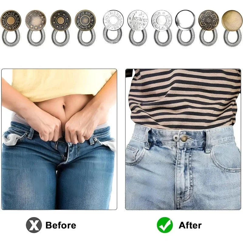 1/20PCS Jeans Waist Extender Button Adjustable Retractable Elastic Spring Buttons DIY Pants Jeans Free Sewing Waist Extenders