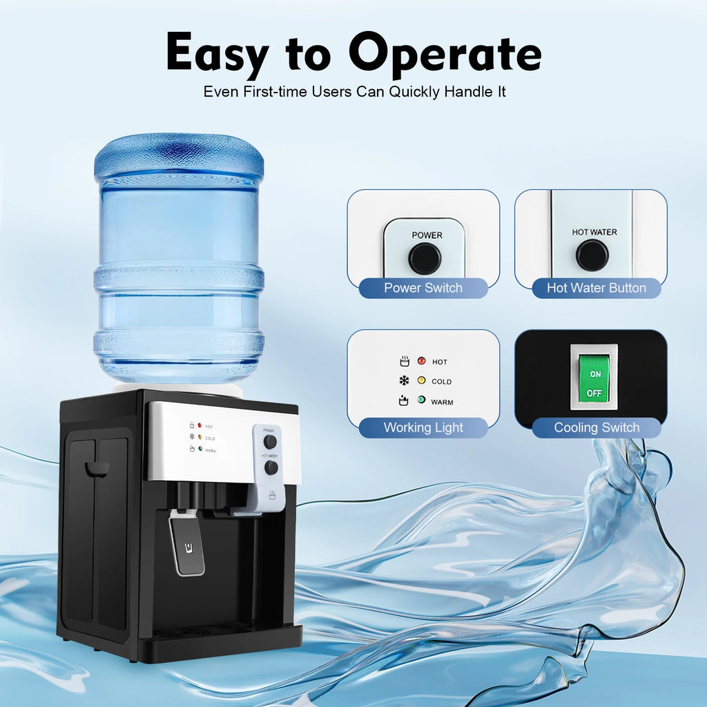 Water Cooler Dispenser Countertop Hot/Cold Drinking Machine Electric Hot Cold Water Dispenser for Home Office Use White
