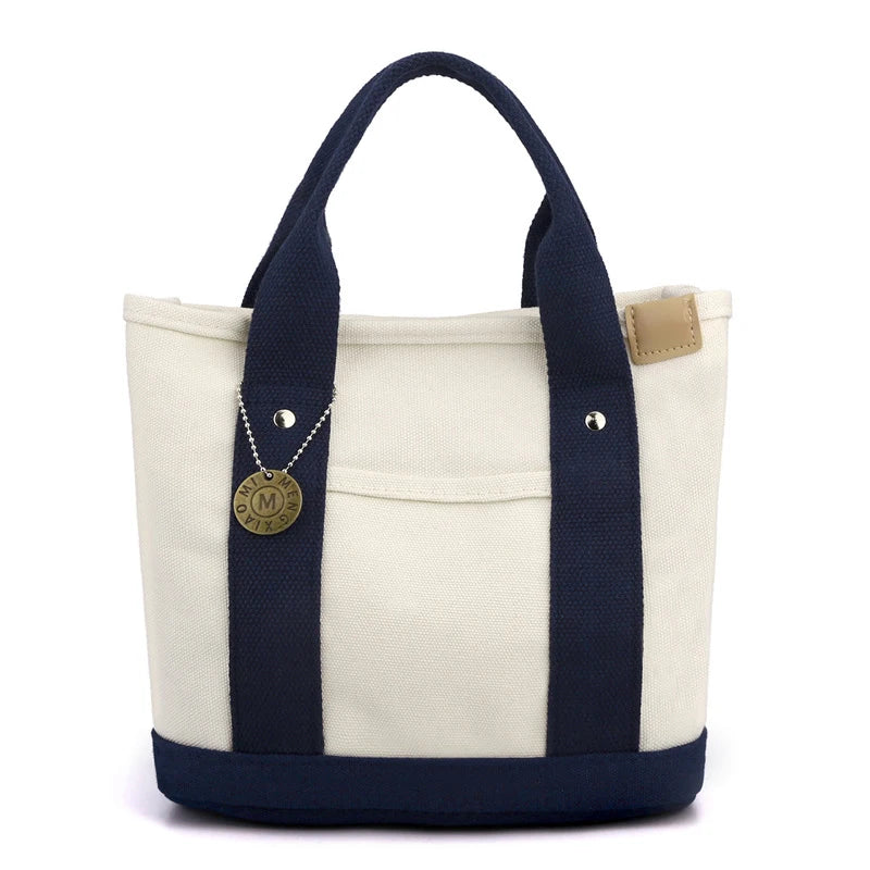 Canvas Tote Bag Portable Large Capacity Leisure Lunch Bento Bucket Bag Multi-divided Handbag