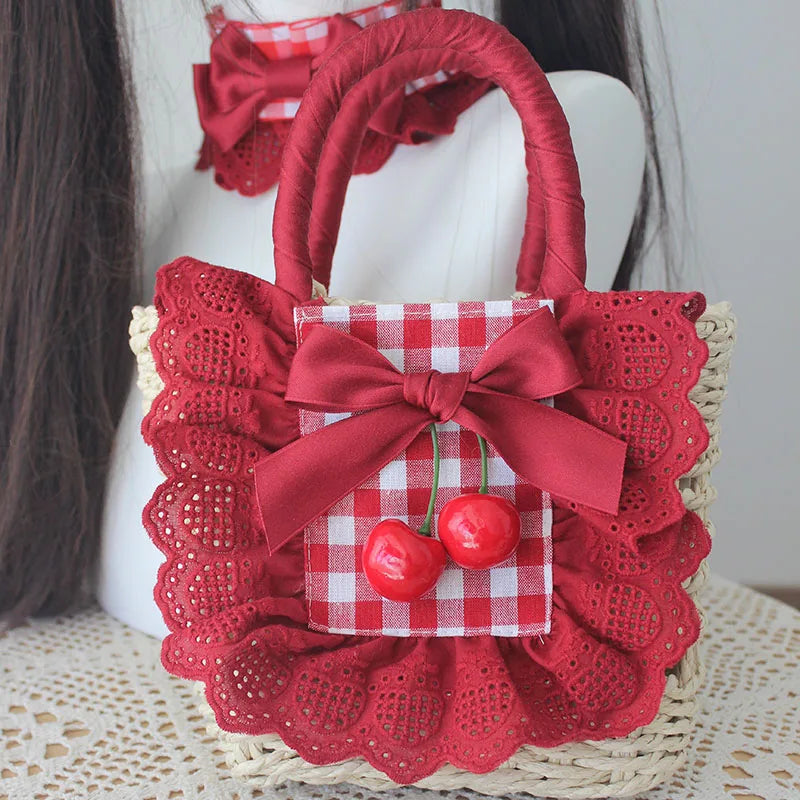 Lolita Sweet Plaid Bow Burgundy Hair Clip Hair Accessories Women Embroidery Lace Stitching Pleated Cake Top Hats Headgear Female