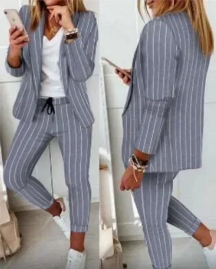 2026 Women's Formal Two Pieces Office Suit Sets Slim Blazer and Pants with Pocket Lapel Women Suits Office Sets 2PCS Tracksuit