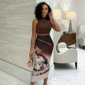Women Vintage Art Print Ribbed Y2K Midi Skirt Elegant Bodycon Long Skirt Harajuku Wild Bottoms Harajuku Slim Fit Party Skirt
