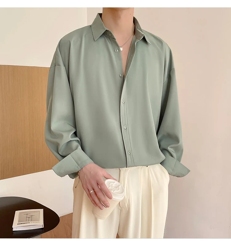 White Long Sleeved Shirt Men Oversized Fashion Social Mens Dress Shirt Korean Loose Ice Silk Shirt Mens Office Formal Shirts