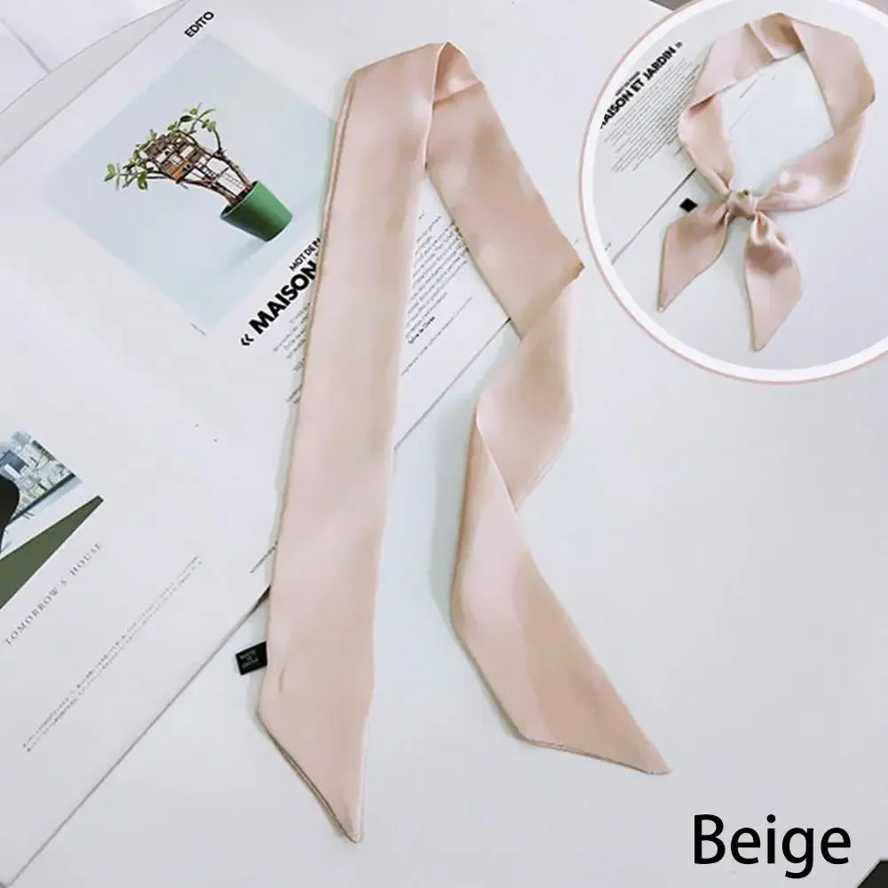 New Women Ribbon Silk Scarf Solid Beautiful Girls Hair Band Bag Handle Wraps Neckerchief  Autumn Small Neck Scarves