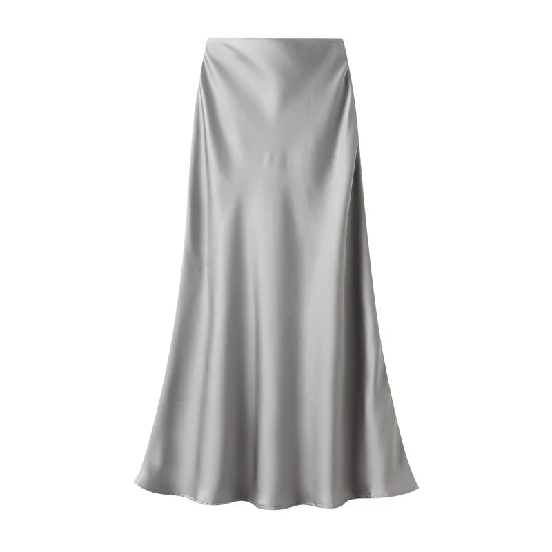 Woman 2025 Satin Skirt Women High Waist Long Skirts for Women Summer Black Midi Skirt Office Elegant Women's Skirts LSK9836