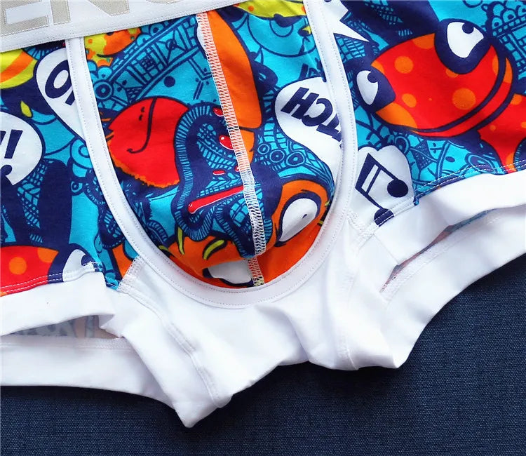 Trendy men's pure cotton underwear, young men's all cotton low waisted boxer shorts, anime print, personality, bright color