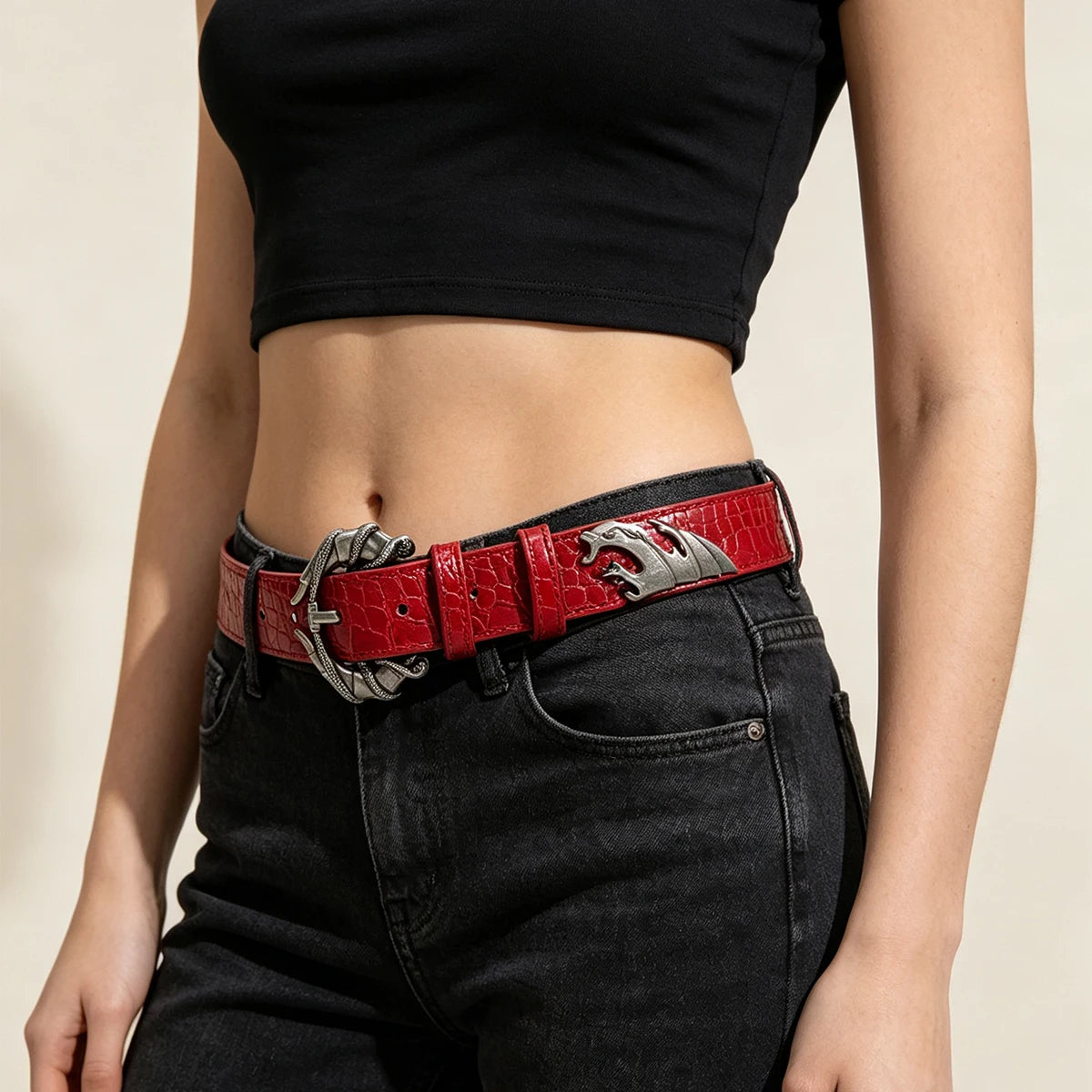 Women's Belt Pants Trousers Jeans Pattern Leather Belt For Cosplay Accessories Women Halloween Suits Black Wine Red Waistband