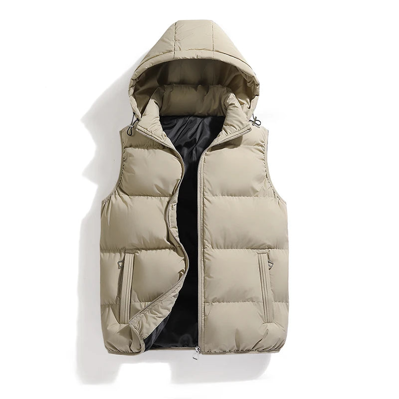Autumn Winter Men Hooded Thicken Casual Sleeveless Vests Jackets Coat Mens Detachable Hat Waistcoat Vest Man Cotton Outwear Vest