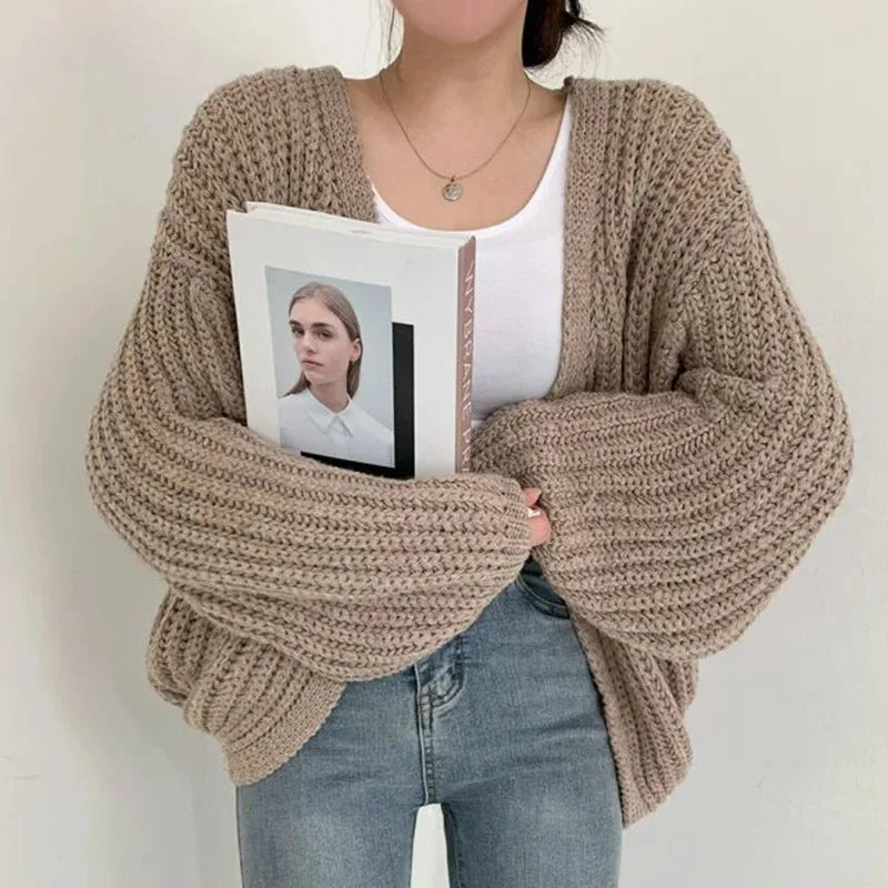 2025 Y2k Sweater Vintage Casual Lantern Sleeve Women Knitted Cardigan Sweet Solid Color Sweater Autumn Knitted Coat 23328