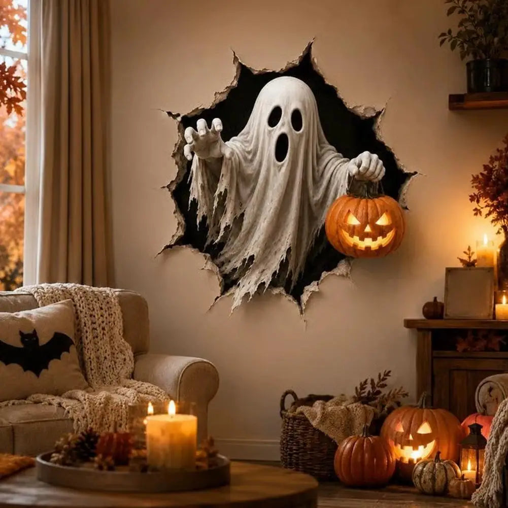 Halloween Break in 3D Wall Decals - Spooky Themed 3D Wall Stickers for Home Decorations