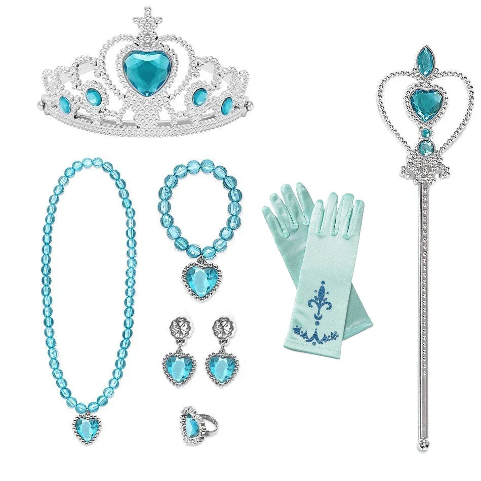 Princess Girls Anna Elsa Accessory Costume Photography Props Gloves Tiara Angle Fairy Wand Jewelry Set Fancy Dress Role Play