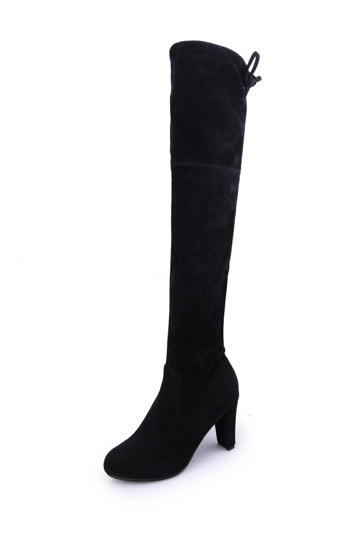 Suede Female Heels Autumn/ winter Zipper Elastic Knee-high Boots for Women Tube Lace-up Thigh Boots Black Botas