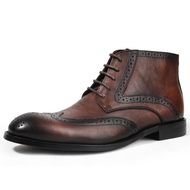 British Brock Carved Leather Boots Retro Business Formal Leather Shoes Fashion Men's Boots Cowhide Men's Short Boots