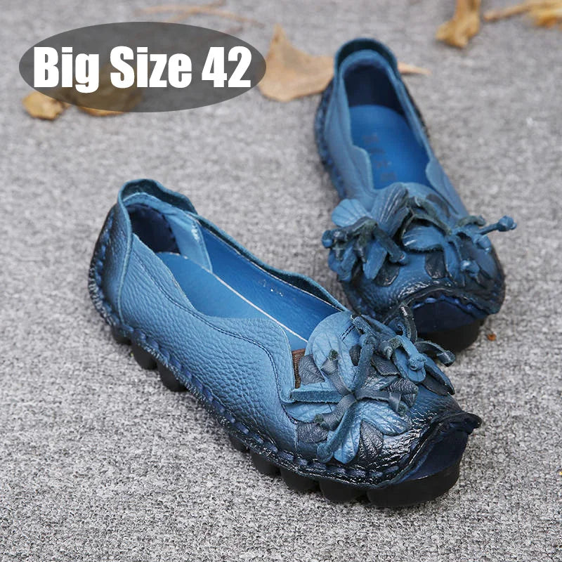 New real leather handmade shoes for women all season oxfords flats woman laced up moccasins cozy mom boat shoes round toe flats