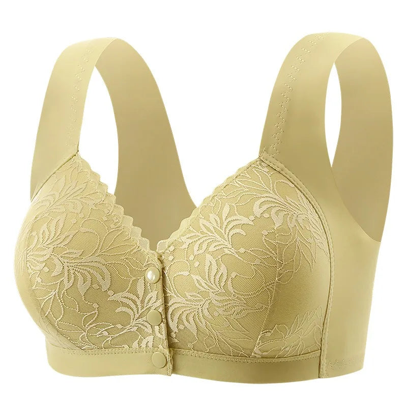 Fashion Printed Front Opening Buckle Gathering Anti Sagging Beautiful Back Bra Ice Silk Seamless Breathable No Steel Ring Bra
