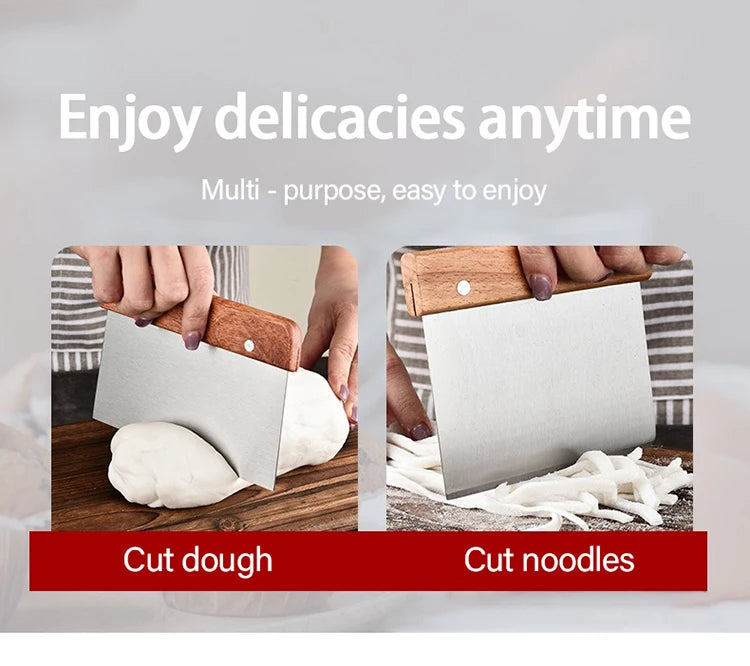 Stainless Steel Dough Cutter Scraper with Wooden Handle, Bread Baking Accessories for Sourdough Tools, Cake Scraper
