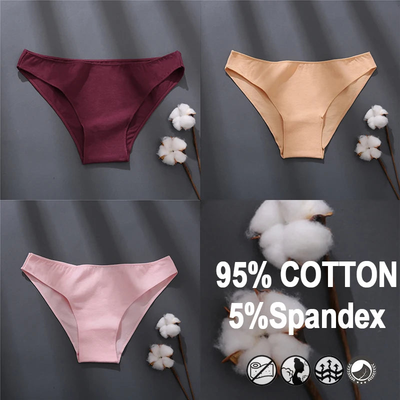 Women Sexy Cotton Panties Solid Color Underwear Simple Style Briefs Low Waist Breathable Panties Female Soft Intimates Lingerie