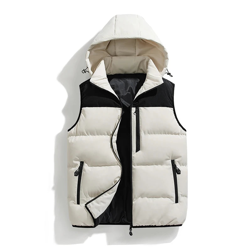 Autumn Winter Men Hooded Thicken Casual Sleeveless Vests Jackets Coat Mens Detachable Hat Waistcoat Vest Man Cotton Outwear Vest