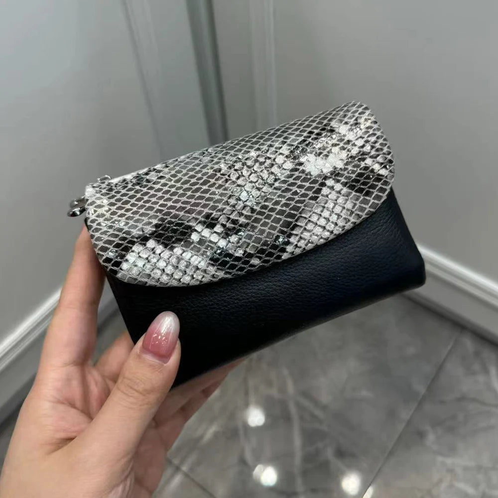 New 10 Colors Snake Pattern Cow Leather Short Wallet Women Fashion Python Genuine Cowhide Tri-fold Card Holder Purse Ladies