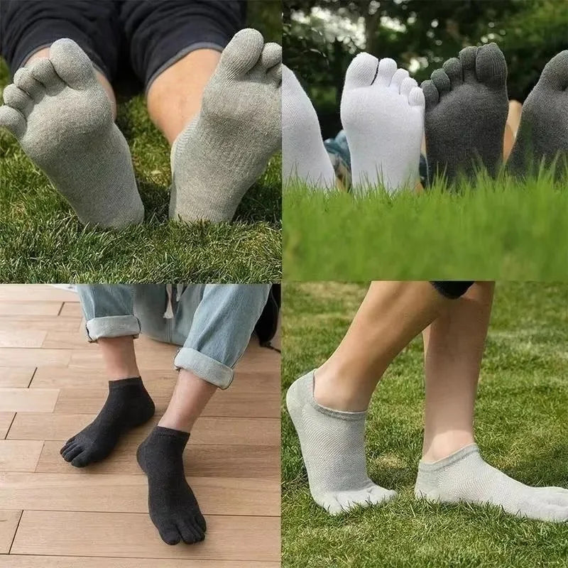 Men's Breathable Five Finger Socks Cotton Mesh Summer Socks Ultra-thin Breathable Sweat Absorbing Split Toe Low Top Socks