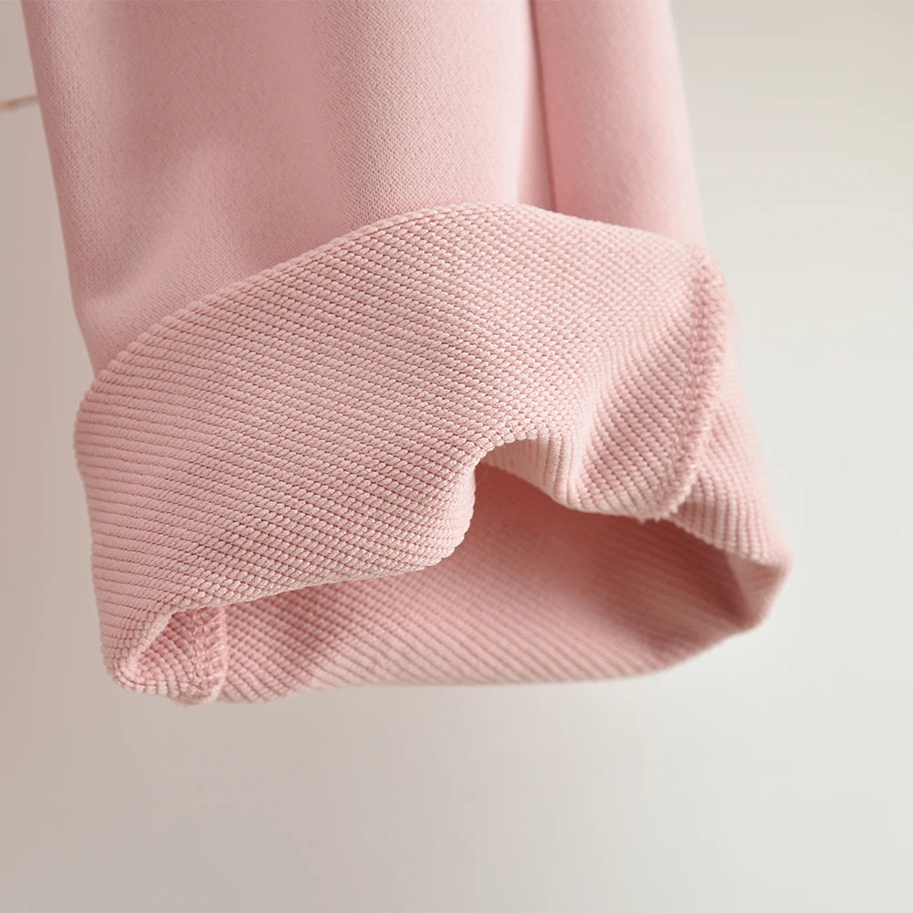 Bear Leader Spring and Autumn Long Sleeve Girls' Set Letter Printed Top+Solid Color Bell Bottom Pants Pink Casual Kids Wear