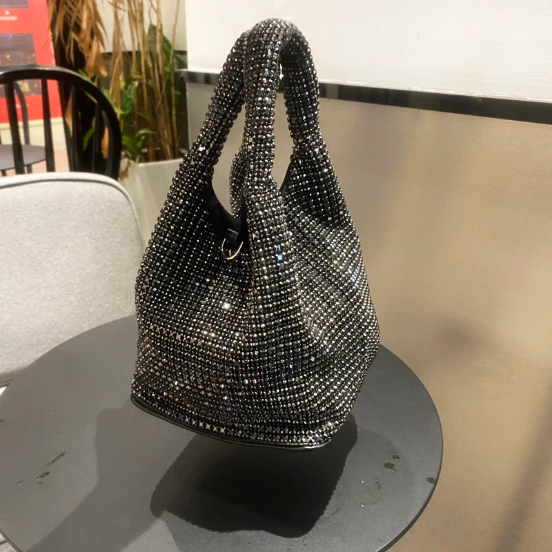 Shiny Crystal Clutch purse bucket Shoulder bag rhinestone Handmade purses and handbags luxury Designer Evening clutch Bag Purse